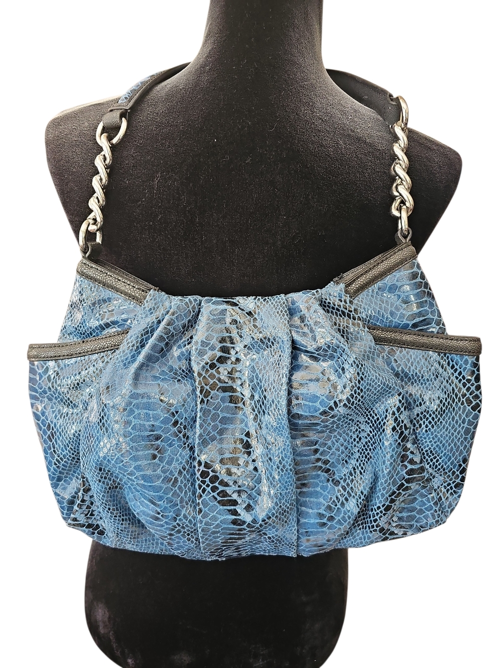 Simply Vera Vera Wang Blue Snakeskin-Effect Shoulder Bag with Chain Strap - Picture 2 of 4